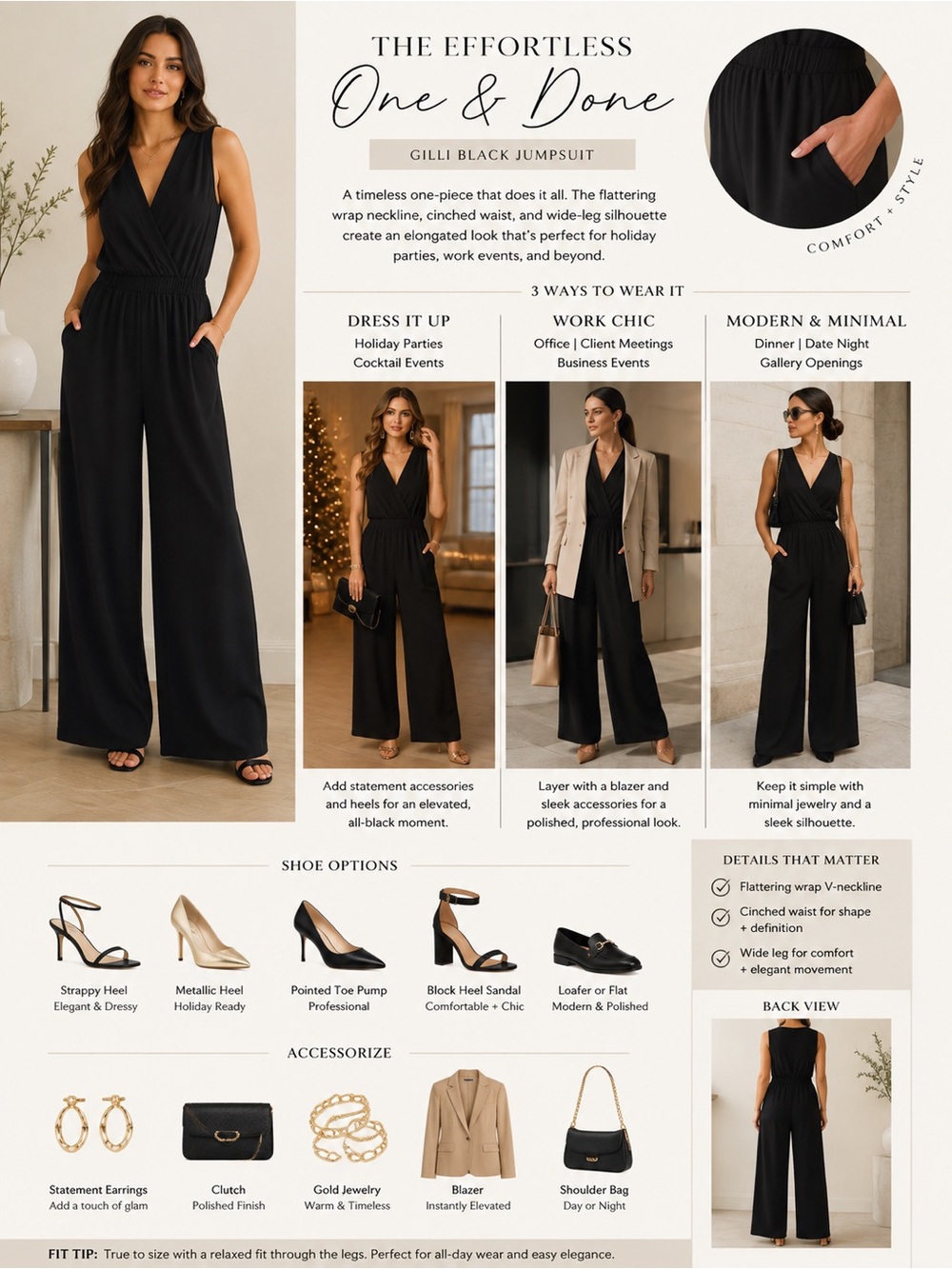Gilli Black Wrap V-Neck Wide-Leg Jumpsuit